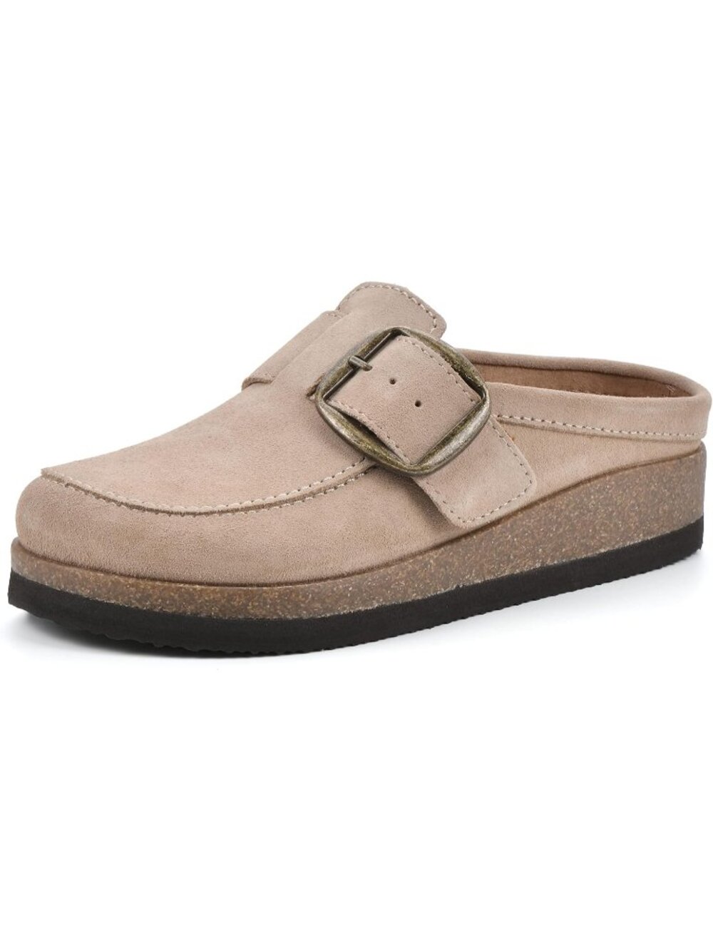 🆕Women's Beach Suede Leather Big Buckle Foot bed Clogs Flat Slip On Mules